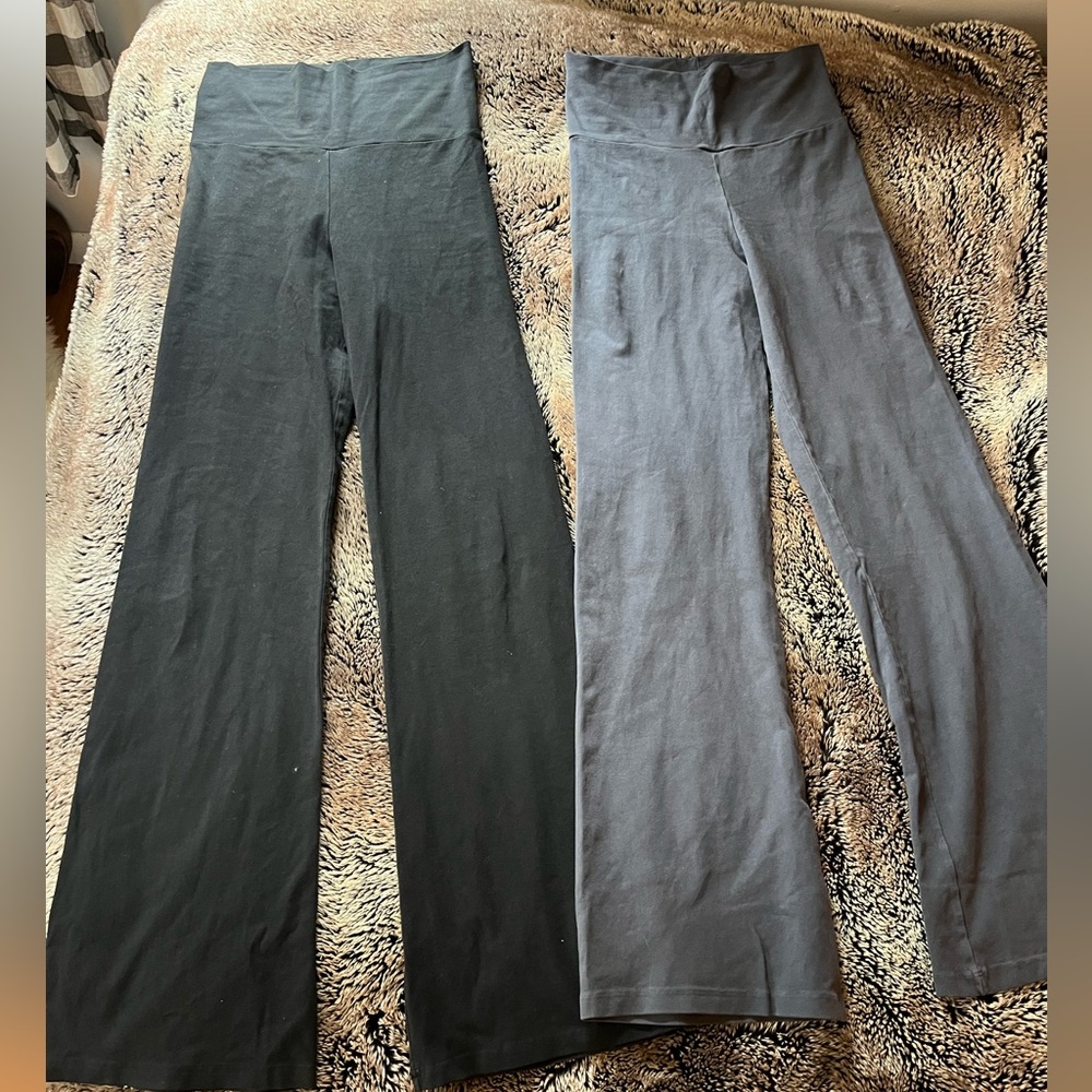 SET OF 2 Los Angeles Apparel “GARMENT DYE YOGA LEGGING” - Black and Gray